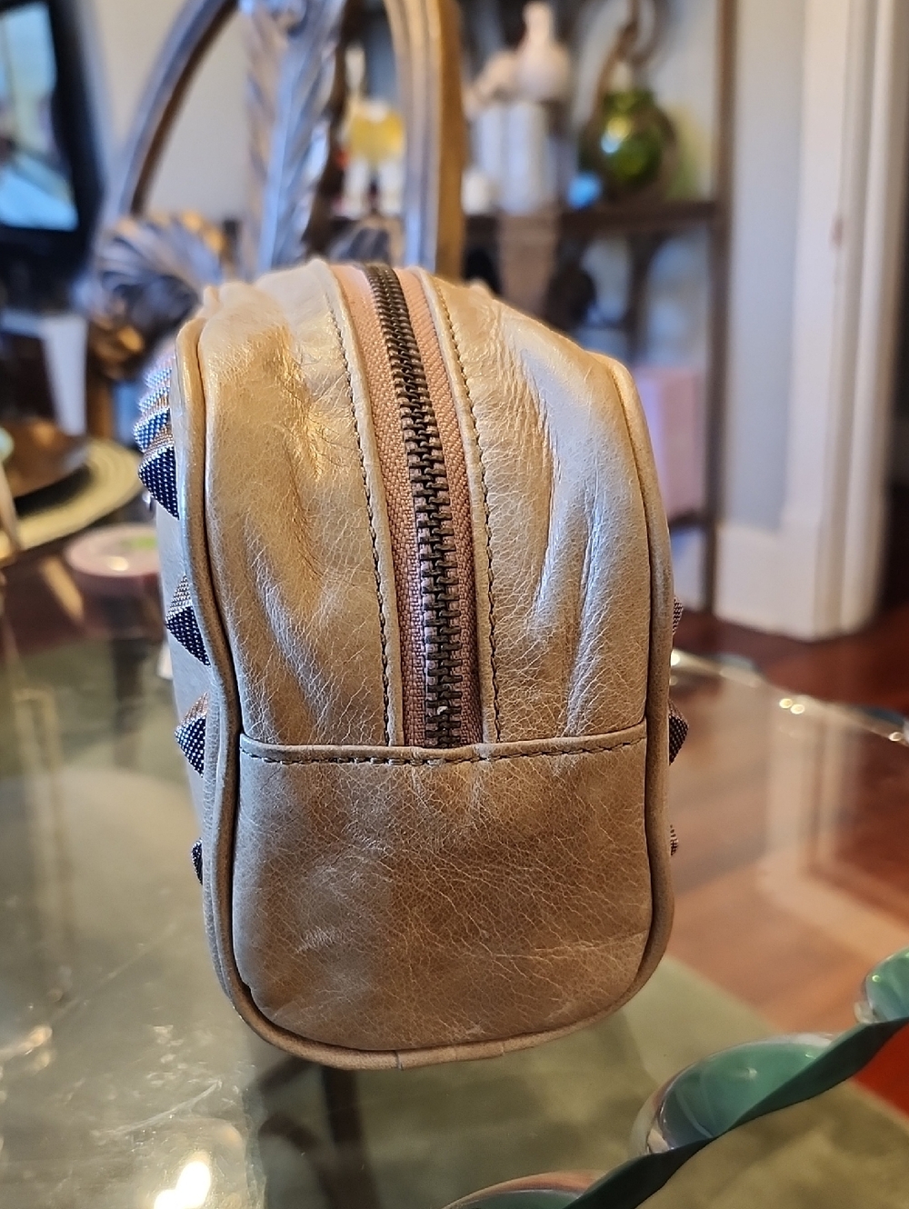 Rebecca Minkoff Taupe Studded Leather Clutch/Cosmetic Pouch Beige & Rose Gold - Picture 3 of 11